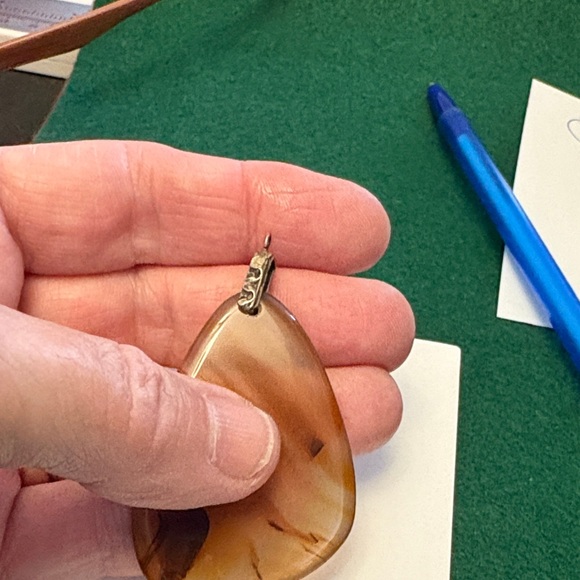 Vintage Triangular Carnelian Agate Pendant With Silver Plated Bail Bonus: Ribbon - Picture 7 of 9